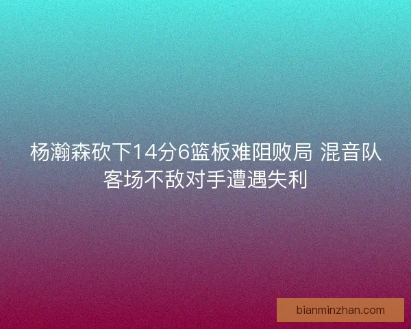 杨瀚森砍下14分6篮板难阻败局 混音队客场不敌对手遭遇失利